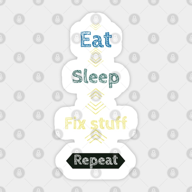 Eat sleep fix stuff Sticker by Magination